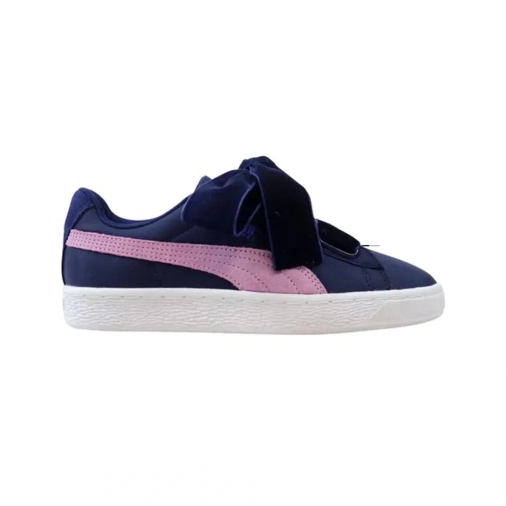Puma Sneakers Blue Depths Pink Velour Velvet Ribbon Laces Basket Heart Nylon